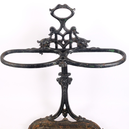 12 - A Victorian black painted cast-iron hallway stick stand, H75cm, W52cm