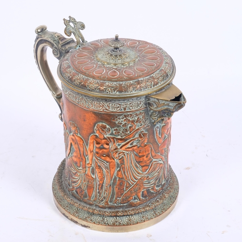 16 - An Antique Victorian copper and brass beer jug, probably by Henry Bourne, model no. 2772, cylindrica... 