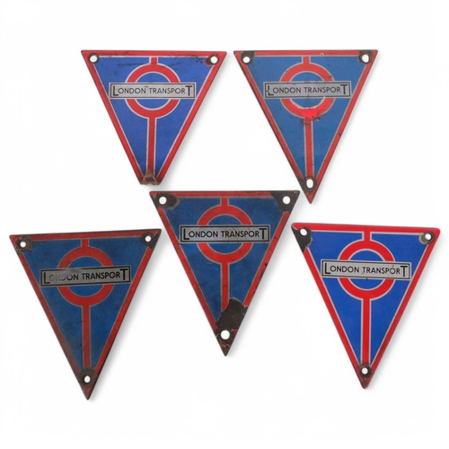 180 - RAILWAYANIA - a set of 5 Vintage enamelled London Transport triangular signs, W14.5cm