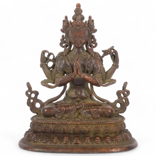 187 - A Chinese miniature bronze seated Buddha, on double lotus base, 10cm