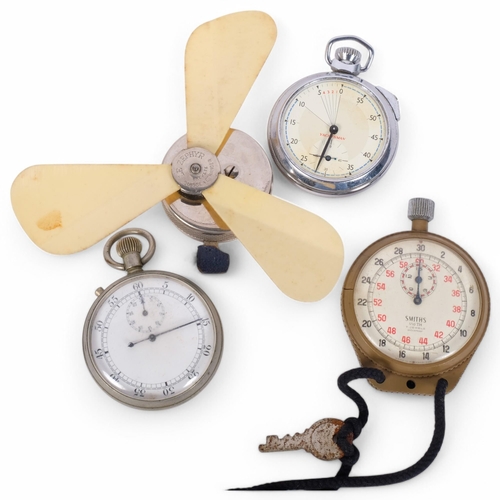 198 - 3 various Vintage compasses, including Smiths, and a Vintage handheld Lezephyr manually operated fan