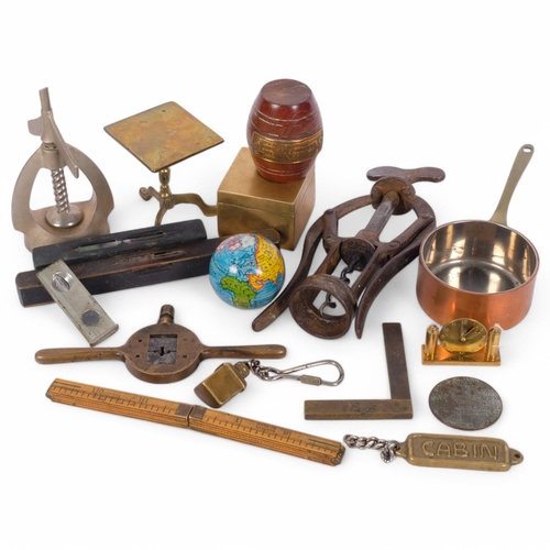 199 - A collection of various interesting items, including a small teak barrel from HMS Queen Elizabeth Da... 