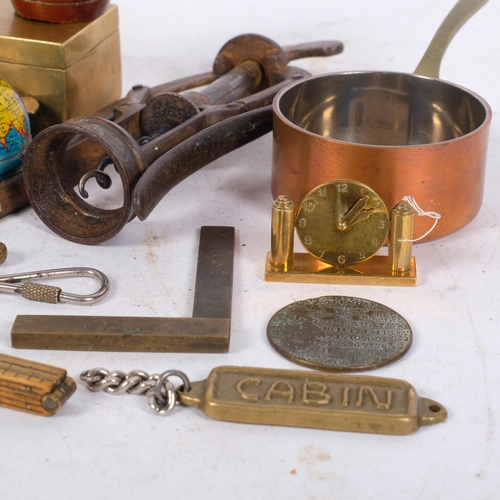 199 - A collection of various interesting items, including a small teak barrel from HMS Queen Elizabeth Da... 