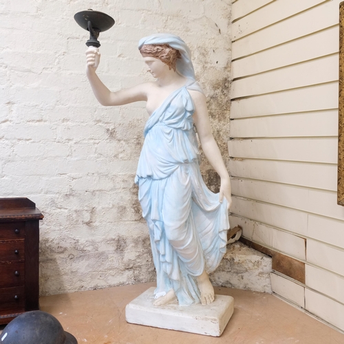 31 - WITHDRAWN - A large painted plaster Classical figure lamp, in the form of a partially draped figure ... 