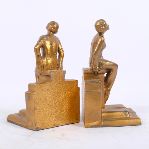 37 - A pair of American Art Deco gilded spelter 'Ballerina' bookends, marked APT-NY, H19cm