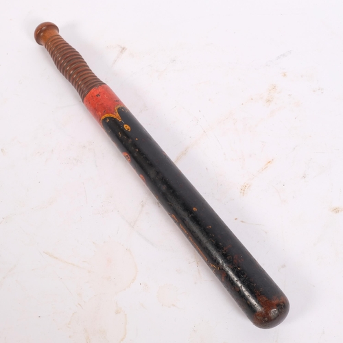 46 - An Antique Victorian? painted wood policeman's truncheon, with hand painted and gilded D within shie... 