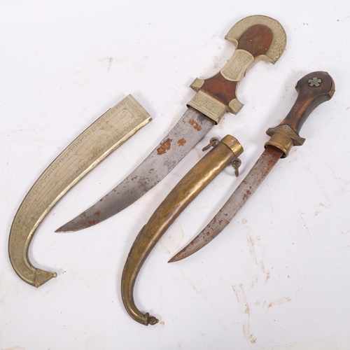 57 - 2 Moroccan Koummya Jambiya curved daggers, with sheaths, largest blade length 26cm (2)