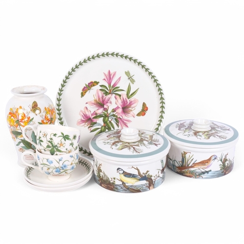 202 - Portmeirion, 2 Birds Of Britain decorated tureens and covers, a Portmeirion Botanic Garden teapot, 2... 