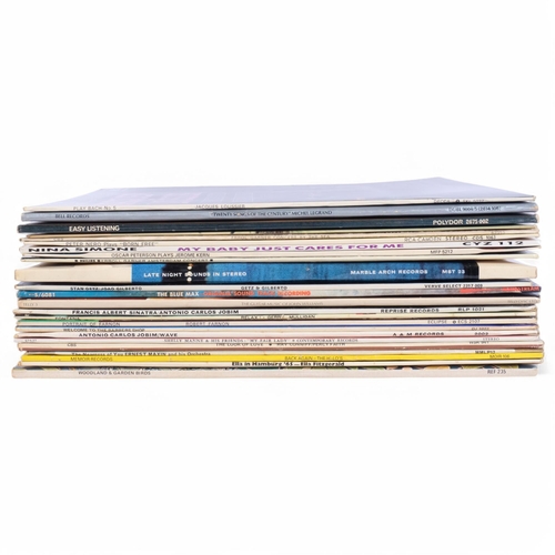 213 - A mixed box of 33 and 1/3 vinyl records, with various artists including Shelly Manne & His Friends m... 