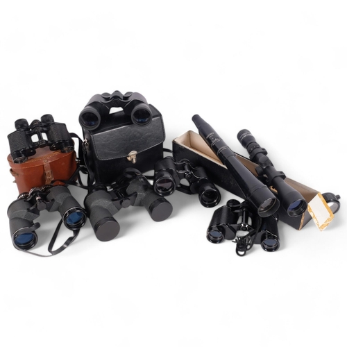 240 - A collection of various binoculars, including a pair of Claritas, London, lightweight 8x25, a pair o... 