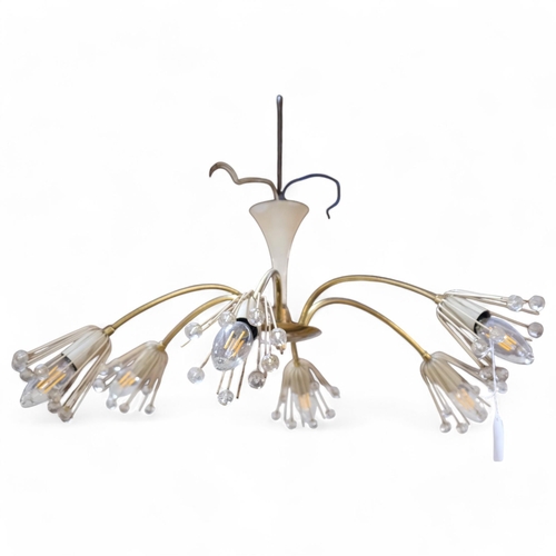 247 - Emil Stejnar, Austria, a mid-century 6-branch Pyra brass and cream painted chandelier, 55cm across (... 