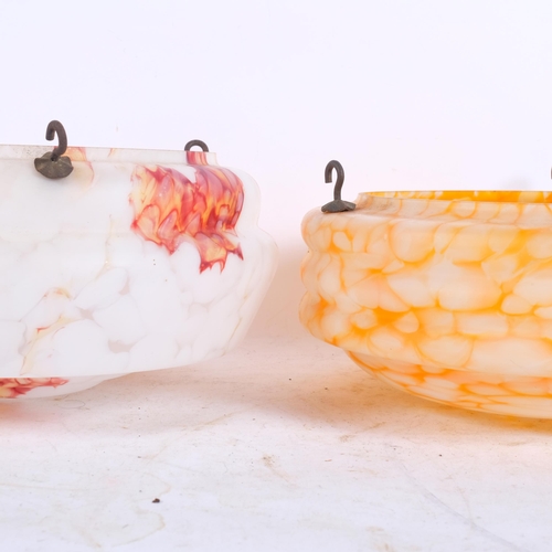 275 - Orange and white mottled glass ceiling light shade, 29cm, and another Art Deco ceiling light bowl, w... 