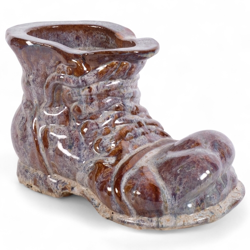 279 - Vintage heavy glazed stoneware boot design pot, H24.5cm