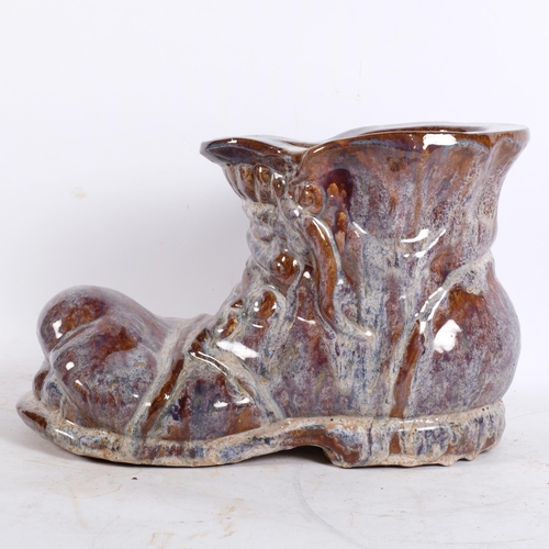 279 - Vintage heavy glazed stoneware boot design pot, H24.5cm