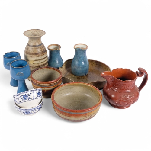 281 - A group of Studio pottery, including a banded vase, 25.5cm, painted bowls, a Victorian Staffordshire... 