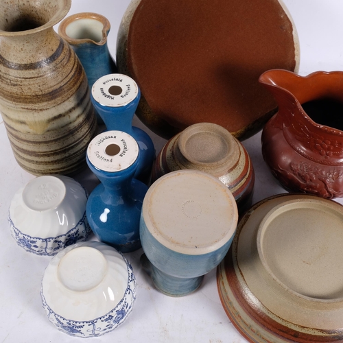 281 - A group of Studio pottery, including a banded vase, 25.5cm, painted bowls, a Victorian Staffordshire... 