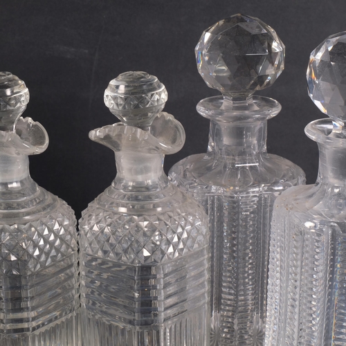 290 - 2 pairs of 19th century cut-glass decanters and stoppers, tallest 24cm