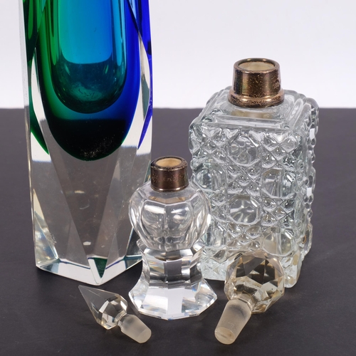 299 - 2 glass scent bottles with silver collars