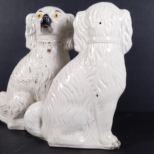 309 - A pair of large Edwardian white mantel Spaniels, 35.5cm