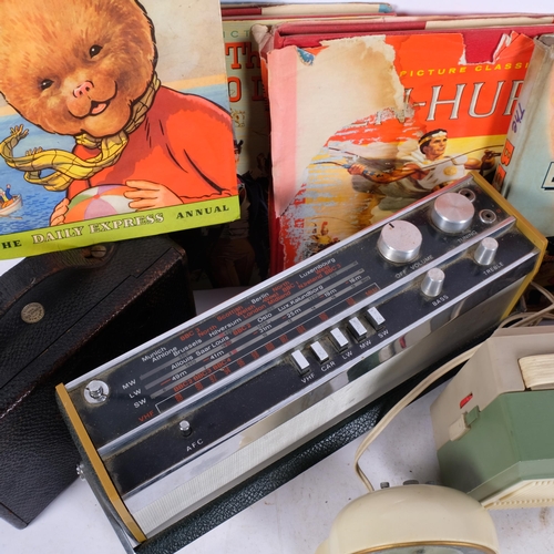 336 - Rupert annuals, radios, camera, and a clock, etc