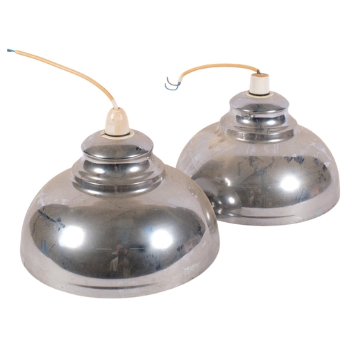 338 - A pair of Vintage chromed enamel pendant lights, 28.5cm across