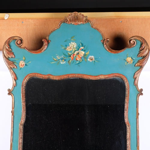 372 - WITHDRAWN - An Antique shield-shape painted wall mirror, with floral and applied decoration, 102cm x... 