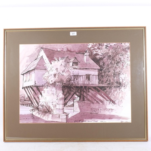 377 - John Hambleton Holdcroft , 4 original watercolours, subjects including old railings on a riverbank, ... 