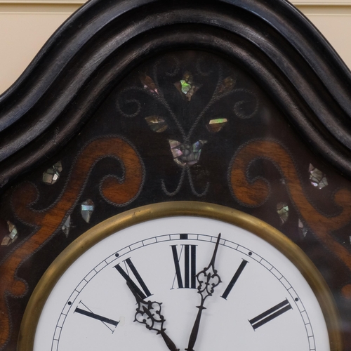 387 - A French Vineyard clock, enamel dial with 8-day movement, ebonised shaped surround, with mother-of-p... 