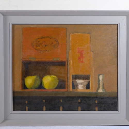 402 - A group of 3 pictures, including oil on canvas, still life a set table, framed, contemporary oil on ... 