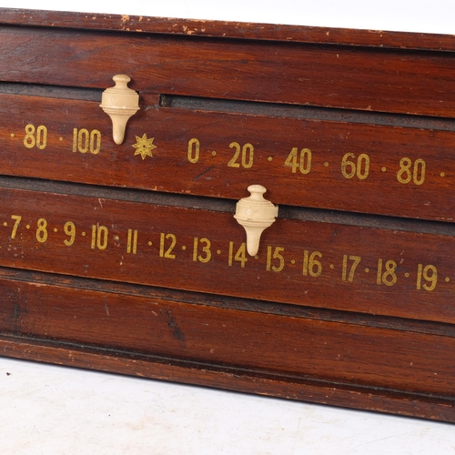 452 - A Vintage stained oak snooker scoreboard, 27cm x 61cm