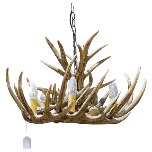 466 - A Vintage simulated stag antler ceiling chandelier, diameter 60cm, height 45cm