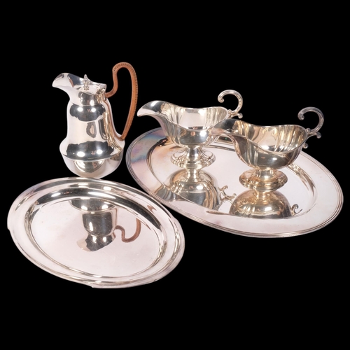 484 - Various silver plate, including Aesthetic Movement wicker-handled water jug, pair of sauce boats, et... 