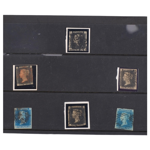 678 - 4 various Penny Black plates, lettered BE, FC, GE, KG, and 2 Penny Blues, lettered NA and NB