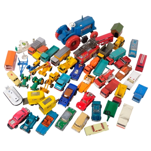 698 - A box of various play-worn toy vehicles, including Lesney, Matchbox, Minic, etc