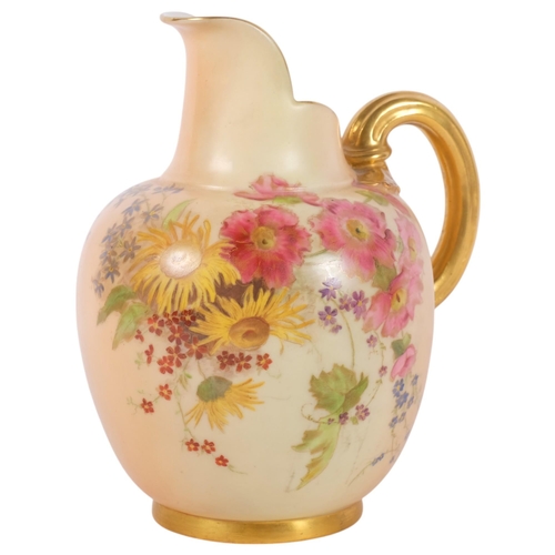 702 - A Royal Worcester Blush Ivory flat-back jug, with hand painted floral decoration, pattern no. 1094, ... 