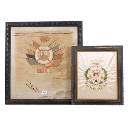 815 - A Present of Cairo, a First World War silk embroidered picture, depicting flags of the nations, and ... 