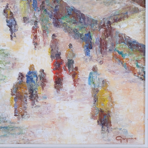 817 - G Gwynne?, impasto oil on board, figures at the market, 54cm x 46cm overall, framed