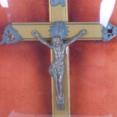 398 - An antique framed crucifix housed in a convex glass fronted frame, 56 x 33cm