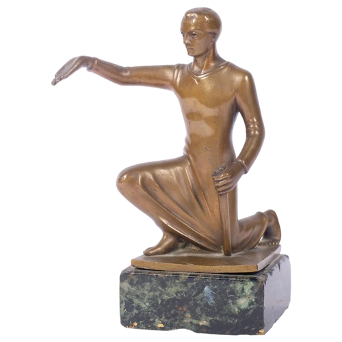 184 - W CONIG - a small Art Deco study of a kneeling figure, on coloured marble base, signed, H16.5cm