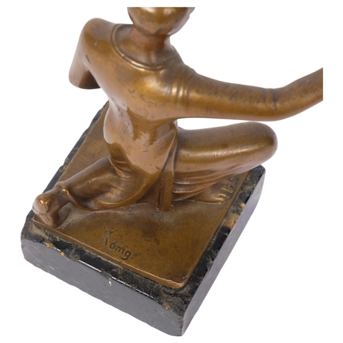 184 - W CONIG - a small Art Deco study of a kneeling figure, on coloured marble base, signed, H16.5cm