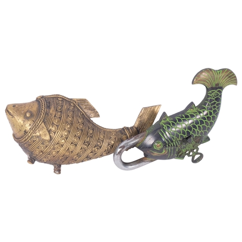 189 - A Chinese brass fish design padlock, and an ornamental fish (2)