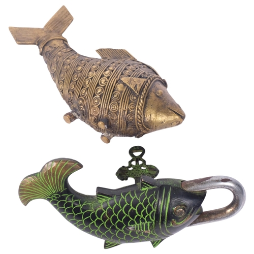 189 - A Chinese brass fish design padlock, and an ornamental fish (2)