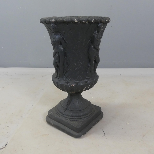 2487 - A painted concrete garden urn. Diamter 25cm, height 43cm.