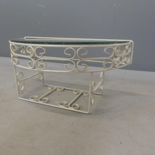 2505 - A painted wirework hanging shelf with glass top. Width 51cm, height 24cm, depth 25cm.