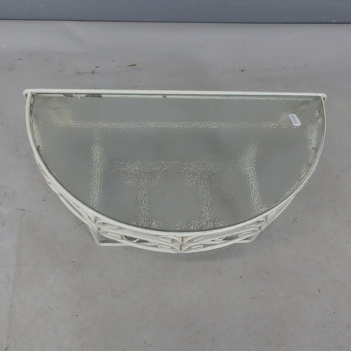 2505 - A painted wirework hanging shelf with glass top. Width 51cm, height 24cm, depth 25cm.