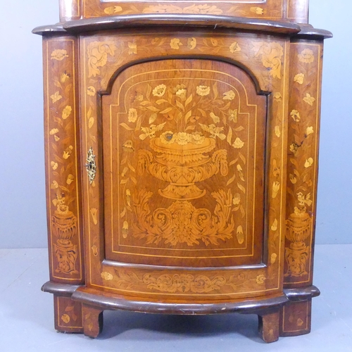 2508 - A 19th century two-section Dutch marquetry walnut two-door corner cabinet with inlaid floral decorat... 