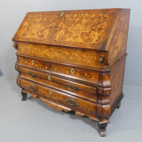 2509 - A 18th century Dutch marquetry walnut bureau, with intricately inlaid floral decoration, the fall-fr... 