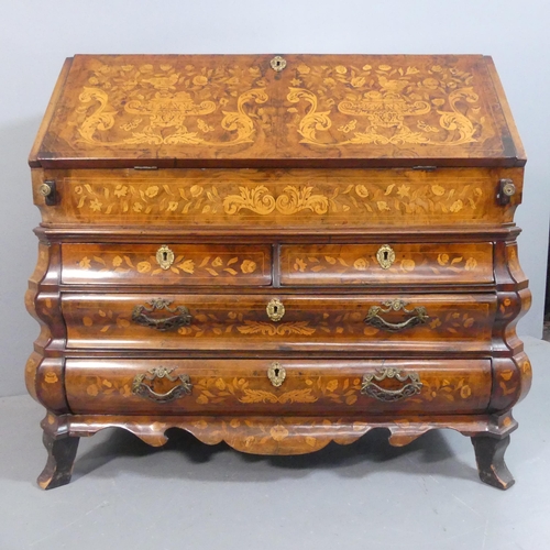 2509 - A 18th century Dutch marquetry walnut bureau, with intricately inlaid floral decoration, the fall-fr... 