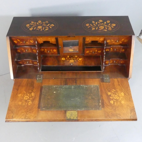 2509 - A 18th century Dutch marquetry walnut bureau, with intricately inlaid floral decoration, the fall-fr... 