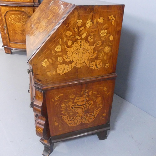 2509 - A 18th century Dutch marquetry walnut bureau, with intricately inlaid floral decoration, the fall-fr... 